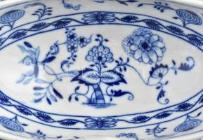 Meisseni Thun Klösterle porcelán szószós tál aljjal, virágos-hagymás mintával, máz alatti kék festés...