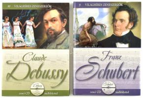 Világhíres zeneszerzők sorozat két kötete (9.,10.,):  Franz Schubert, Claude Debussy. Bp., 2011, Kossuth. CD-rom mellékletekkel. Kiadói kartonált papírkötés.