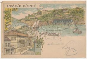 1900 Fiume, Rijeka; Susak-Pecine-fürdő, Tersatto vár, Susak szálloda / Trsat castle, hotel. E. Honig Art Nouveau, floral, litho (EK)