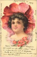 1901 Kislány pipaccsal / Little girl with poppy flower. litho (EK)