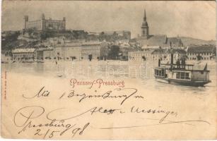 1898 (Vorläufer) Pozsony, Pressburg, Bratislava; vár, ingahajó / castle, steamship (EK)