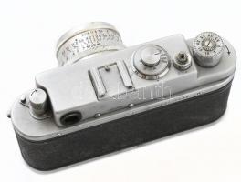 Zorkij-4 szovjet fényképezőgép, Jupiter-8 50 mm f/2 objektívvel, eredeti bőr tokjában, kissé kopotta...