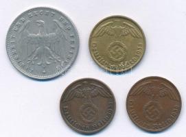 Német Birodalom 1923D 200M Al + 1938A 1pf Br + 1938D 1pf Br + 1938D 5pf Al-Br T:2-,3
German Empire ...