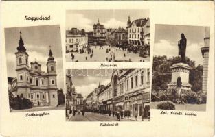 1942 Nagyvárad, Oradea; Bémer tér, székesegyház, Rákóczi út, Szt. László szobor / square, cathedral, street, statue  (Rb)