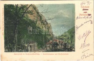1900 Herkulesfürdő, Baile Herculane; Károly kút, Herkules fürdőház / well, spa (fl)