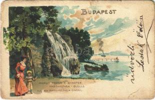 1902 Budapest XIII. Margitszigeti Margit forrás. litho  (szakadás / tear)