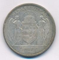1930. 5P Ag "Horthy jobbra" T:3 patina Adamo P8