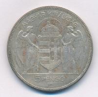 1930. 5P Ag "Horthy jobbra" T:3 patina Adamo P8
