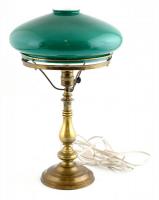 XX. sz. eleje: Íróasztali lámpa. Réz, üveg burával. Működő, jó állapotban. 50 cm