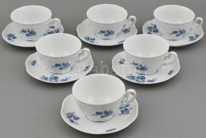 Zsolnay porcelán teás csésze készlet 6 db csésze, aljjal, Matricás, jelzett, hibátlan.
