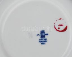 Zsolnay porcelán teás csésze készlet 6 db csésze, aljjal, Matricás, jelzett, hibátlan