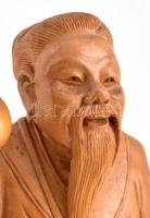 Kínai horgász, faragott fa szobor, fa talapzaton, jelzés nélkül, jó állapotban, m: 22,5 cm