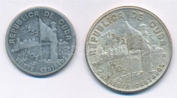 Kuba 1952. 20c Ag + 40c Ag T:2-,3 Cuba 1952. 20 Centavos Ag + 40 Centavos Ag C:VF,F