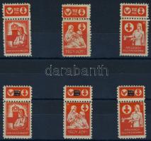 1941-1944 A Vöröskereszt mindenkiért kisív alap és felülnyomott 3-3 bélyege