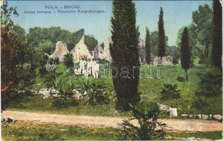 Pola, Pula; Brioni. Ruine romane / Römische Ausgrabungen / Roman ruins, Austro-Hungarian Navy, K.u.K. Kriegsmarine mariners. C. Fano 1914 (EK)
