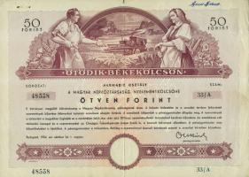 1954. "Ötödik Békekölcsön" nyereménykölcsöne 50Ft-ról