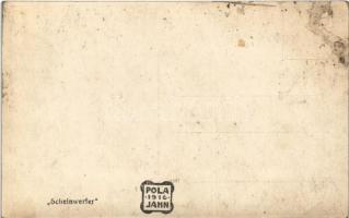 Scheinwerfer / WWI Austro-Hungarian Navy, K.u.K. Kriegsmarine, battleship at night with spotlight. P...