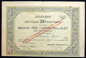 1919. "Magyar Jövő Lapkiadóvállalat Részvénytársaság" részvénye 200K-ról