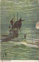 1916 Der Feind in Sicht. Unterseeboot V (SM U-5) / WWI Austro-Hungarian Navy, K.u.K. Kriegsmarine art postcard, SM U 5 submarine. G.G.W. II. Nr. 129. (fa)