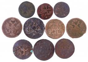 Orosz Birodalom 10db-os vegyes Cu érmetétel az 1700-as évekből T:3- Russian Empire 10pcs mixed Cu coin lot from the 18th century C:VG