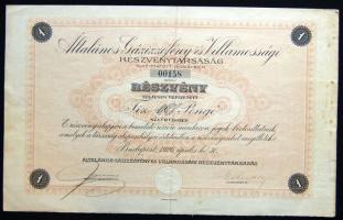 1926. "Általános Gázizzófény és Villamossági Részvénytársaság" részvénye 10P-ről, szelvényekkel