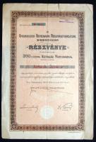 1910. "Debreczeni Hitelbank Részvénytársaság" részvénye 200K-ról, szelvényekkel