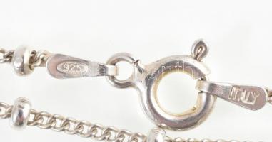 Ezüst(Ag) nyaklánc, szív alakú borostyán medállal, jelzett, h: 22 cm, bruttó: 11,24 g