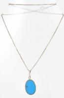 Ezüst(Ag) venezianer nyaklánc, türkizes medállal, jelzett, h: 44 cm, bruttó: 6,74 g