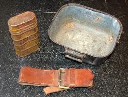 Katonai csajka, vegyvédelmi doboz, bőr tartó