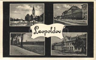 1932 Lipótvár, Újvároska, Leopoldov; templom, vasútállomás, fegyintézet, börtön / church, railway station, prison, jail (Rb)