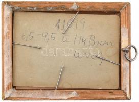 Régi asztali csengő, fa és fém, kis rozsdafoltokkal, m: 6 cm