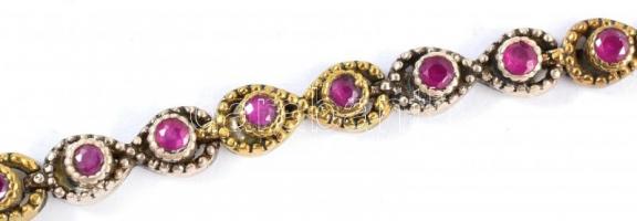 Aranyozott ezüst(Ag) nyakék, gránát kövekkel kirakva, jelzett, h: 51 cm, bruttó: 73,58 g