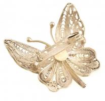 Ezüst(Ag) filigrán pillangós bross, jelzett, 3,5×3,5 cm, nettó: 7,37 g