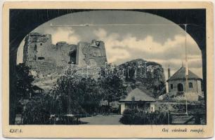 Léva, Levice; várrom. leporello, Schöller malom. Grapka Mihály kiadása / castle ruins. leporellocard with mill (b)