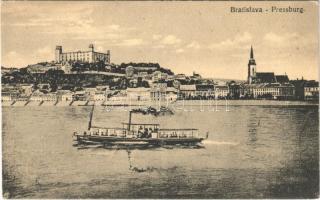 Pozsony, Pressburg, Bratislava; vár, gőzhajó / castle, steamship (EK)