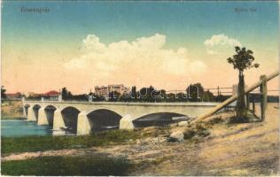 Érsekújvár, Nové Zámky; Nyitra híd. Vasúti levelezőlapárusítás / bridge (ragasztónyom / glue marks)