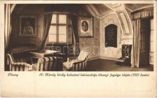 1932 Tihany, IV. Károly király kolostori lakószobája tihanyi fogsága idején (1921 őszén), belső. Dr. Vigyázó János felvétele