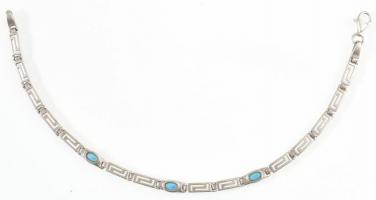 Ezüst(Ag) meandermintás karkötő, türkizzel, jelzett, h: 18,5 cm, bruttó: 5,81 g