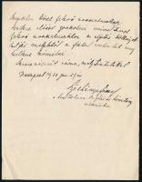 1933 Széchényi József, a Szent István Bajtársi szövetség védnökének saját kézzel írt, dombornyomott ...