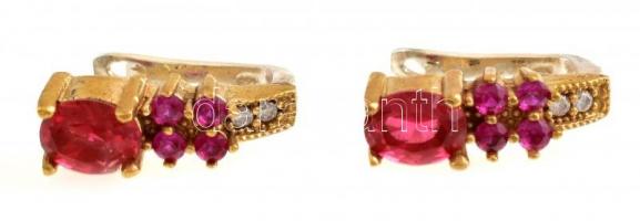 Aranyozott ezüst(Ag) gyűrű, piros kövekkel, jelzett, h: 2,5 cm, bruttó: 8,7 g