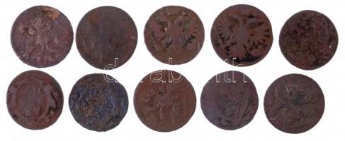 Orosz Birodalom 10db-os Denga (1/2k) Cu érmetétel az 1700-as évekből T:3- Russian Empire 10pcs Denga (1/2 Kopeck) Cu coin lot from the 18th century C:VG