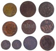 Orosz Birodalom 10db-os vegyes Cu érmetétel az 1700-as és 1800-as évekből T:3- Russian Empire 10pcs mixed Cu coin lot from the 18th and 19th century C:VG