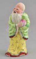 Kínai porcelán figura, jelzett, kézzel festett, kis kopásnyomokkal, m: 15 cm