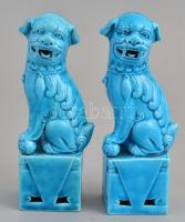 Kínai kék mázas porcelán Pho kutya, 2 db, jelzés nélkül, hibátlanok, m: 11,5 cm