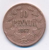Finnország 1867. 10p Cu T:3 ph. Finland 1867. 10 Pennia Cu C:F edge error Krause KM#5