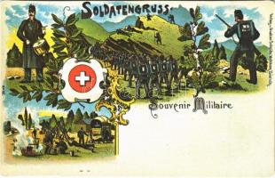 Soldatengruss. Souvenir Militaire. Verlag Gustav Schilde Wytikon (Zürich) / Swiss military art postcard (vágott / cut)