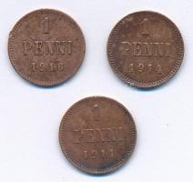 Finnország 1911-1916. 1p Cu (3xklf) T:2-,3 Finland 1911-1916. 1 Penni Cu (3xdiff) C:VF,F Krause KM#13