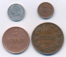 Finnország 1915. 1p Cu + 5p Cu + 10p Cu + 25p Ag T:2-3 Finland 1915. 1 Penni Cu + 5 Pennia Cu + 10 Pennia Cu + 25 Pennia Ag C:XF-F Krause KM#13, KM#15, KM#14, KM#6