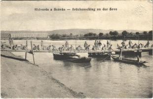 1917 Hídverés a Száván / Brückenschlag an der Save / WWI Austro-Hungarian K.u.K. military, bridge building over the Sava, pioneers (EK)