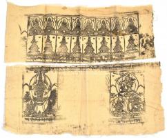 2 db buddhista fanyomat vászonra nyomva, kissé viseltes állapotban, 37x13 cm és 37x17 cm